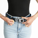 BD Wings Logo CLOSE-UP Full Color Black Silver Seatbelt Belt - Dead Men Tell No Tales CLOSE-UP Turquoise Webbing - Buckle-Down - Flyclothing LLC