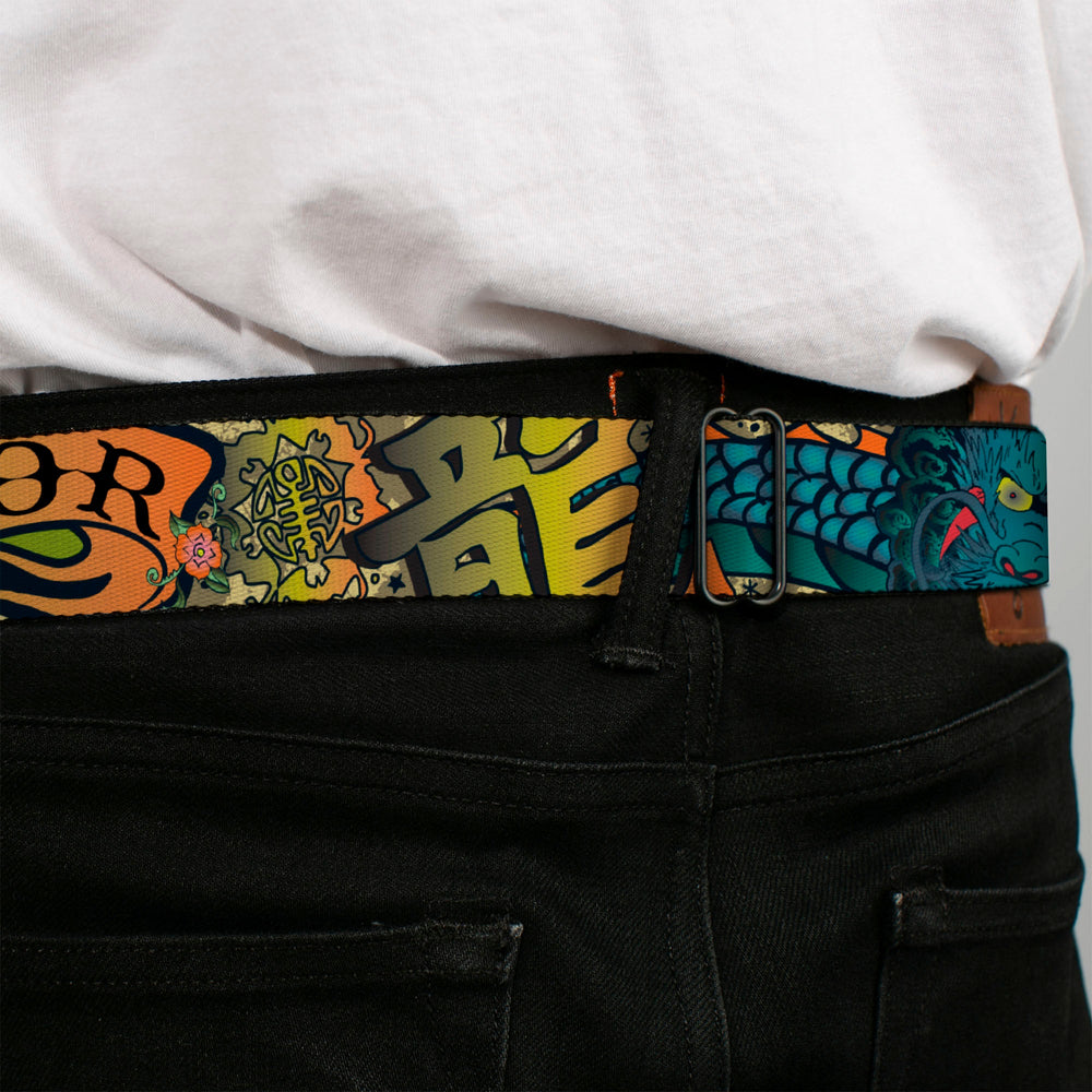 BD Wings Logo CLOSE-UP Full Color Black Silver Seatbelt Belt - Honor Tan Webbing - Buckle-Down - Flyclothing LLC