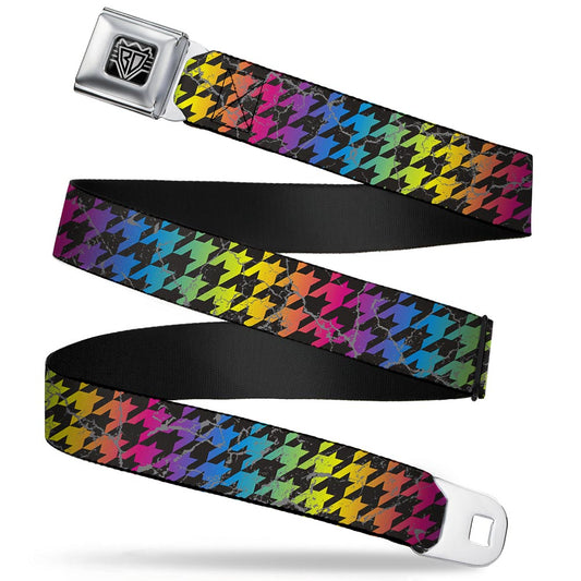 BD Wings Logo CLOSE-UP Full Color Black Silver Seatbelt Belt - Houndstooth Black/Rainbow Webbing - Buckle-Down - Flyclothing LLC