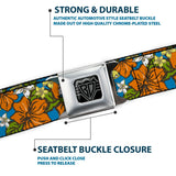 BD Wings Logo CLOSE-UP Full Color Black Silver Seatbelt Belt - Hibiscus Collage Blue/Orange/Yellow Webbing - Buckle-Down - Flyclothing LLC