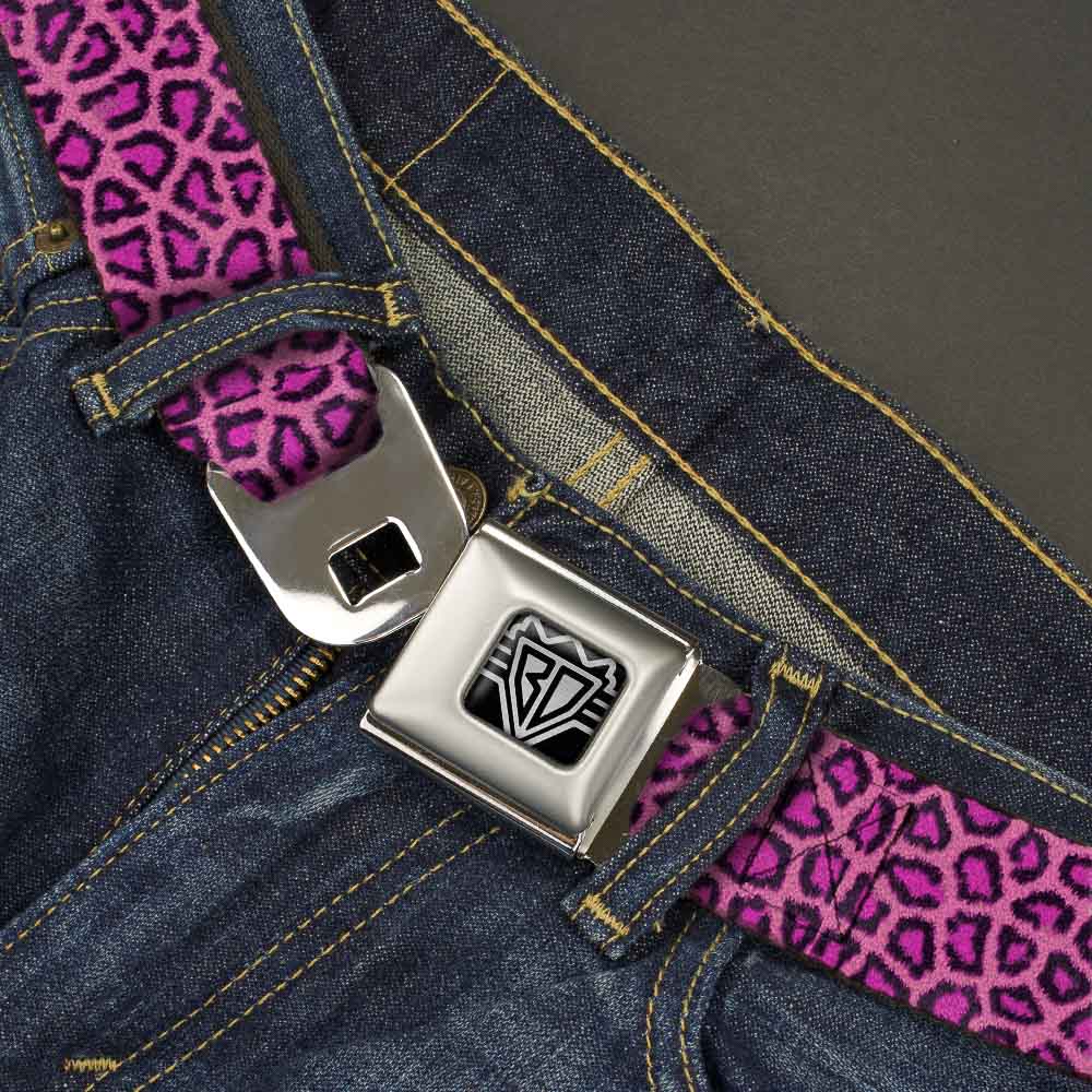 BD Wings Logo CLOSE-UP Full Color Black Silver Seatbelt Belt - Leopard Pink Fuchsia Webbing - Buckle-Down - Flyclothing LLC