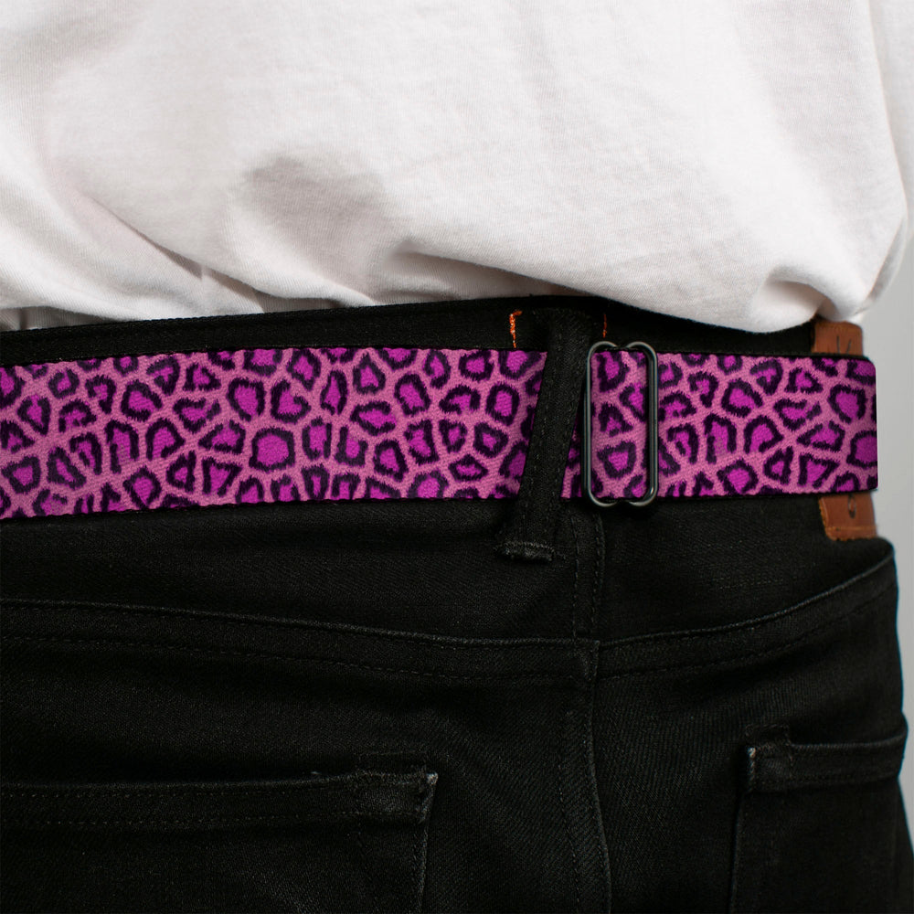 BD Wings Logo CLOSE-UP Full Color Black Silver Seatbelt Belt - Leopard Pink Fuchsia Webbing - Buckle-Down - Flyclothing LLC