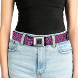 BD Wings Logo CLOSE-UP Full Color Black Silver Seatbelt Belt - Leopard Pink Fuchsia Webbing - Buckle-Down - Flyclothing LLC