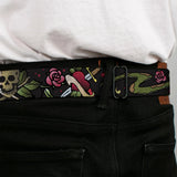 BD Wings Logo CLOSE-UP Full Color Black Silver Seatbelt Belt - Live Hard Die Young CLOSE-UP Black Webbing - Buckle-Down - Flyclothing LLC