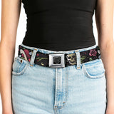 BD Wings Logo CLOSE-UP Full Color Black Silver Seatbelt Belt - Live Hard Die Young CLOSE-UP Black Webbing - Buckle-Down - Flyclothing LLC