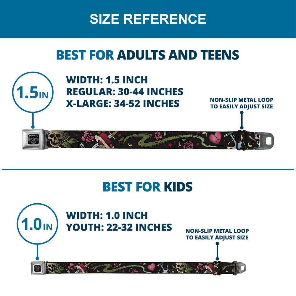 BD Wings Logo CLOSE-UP Full Color Black Silver Seatbelt Belt - Live Hard Die Young CLOSE-UP Black Webbing - Buckle-Down - Flyclothing LLC