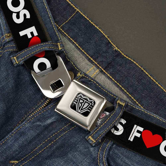 BD Wings Logo CLOSE-UP Full Color Black Silver Seatbelt Belt - LOS F*CKIN' ANGELES Heart Black/White/Red Webbing - Buckle-Down - Flyclothing LLC