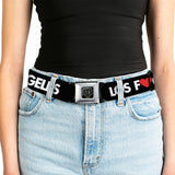 BD Wings Logo CLOSE-UP Full Color Black Silver Seatbelt Belt - LOS F*CKIN' ANGELES Heart Black/White/Red Webbing - Buckle-Down - Flyclothing LLC