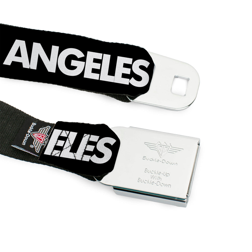 BD Wings Logo CLOSE-UP Full Color Black Silver Seatbelt Belt - LOS F*CKIN' ANGELES Heart Black/White/Red Webbing - Buckle-Down - Flyclothing LLC