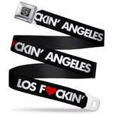 BD Wings Logo CLOSE-UP Full Color Black Silver Seatbelt Belt - LOS F*CKIN' ANGELES Heart Black/White/Red Webbing - Buckle-Down - Flyclothing LLC