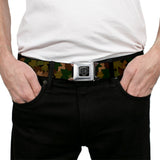 BD Wings Logo CLOSE-UP Full Color Black Silver Seatbelt Belt - Leaf/Branch Camo Tan/Browns/Greens Webbing - Buckle-Down - Flyclothing LLC