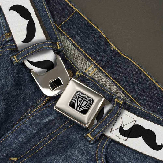 BD Wings Logo CLOSE-UP Full Color Black Silver Seatbelt Belt - Mustaches Straight White/Black Webbing - Buckle-Down - Flyclothing LLC