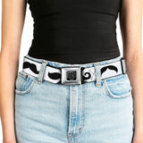 BD Wings Logo CLOSE-UP Full Color Black Silver Seatbelt Belt - Mustaches Straight White/Black Webbing - Buckle-Down - Flyclothing LLC