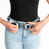 BD Wings Logo CLOSE-UP Full Color Black Silver Seatbelt Belt - Mustaches Straight White/Black Webbing - Buckle-Down - Flyclothing LLC