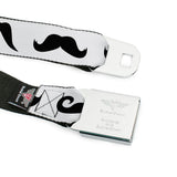 BD Wings Logo CLOSE-UP Full Color Black Silver Seatbelt Belt - Mustaches Straight White/Black Webbing - Buckle-Down - Flyclothing LLC