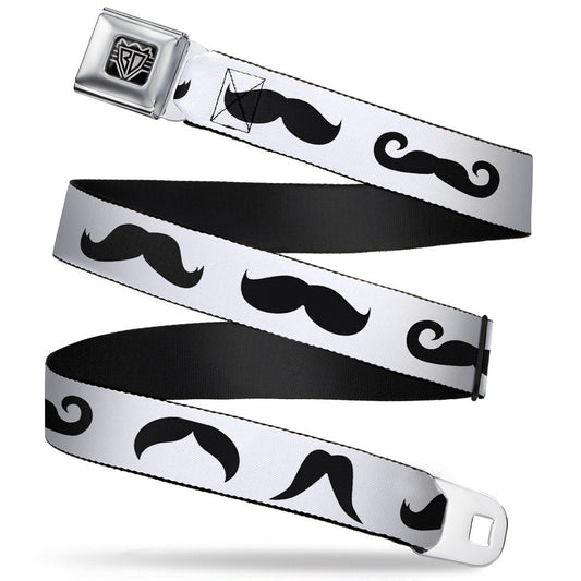 BD Wings Logo CLOSE-UP Full Color Black Silver Seatbelt Belt - Mustaches Straight White/Black Webbing - Buckle-Down - Flyclothing LLC