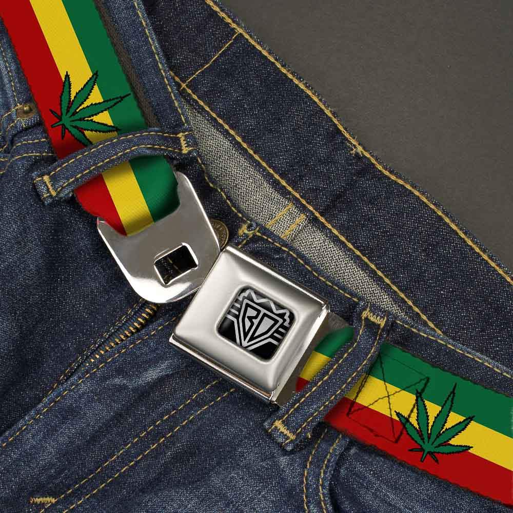 BD Wings Logo CLOSE-UP Full Color Black Silver Seatbelt Belt - Mustache Trio White/Black Webbing - Buckle-Down - Flyclothing LLC