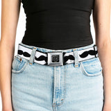 BD Wings Logo CLOSE-UP Full Color Black Silver Seatbelt Belt - Mustache Trio White/Black Webbing - Buckle-Down - Flyclothing LLC