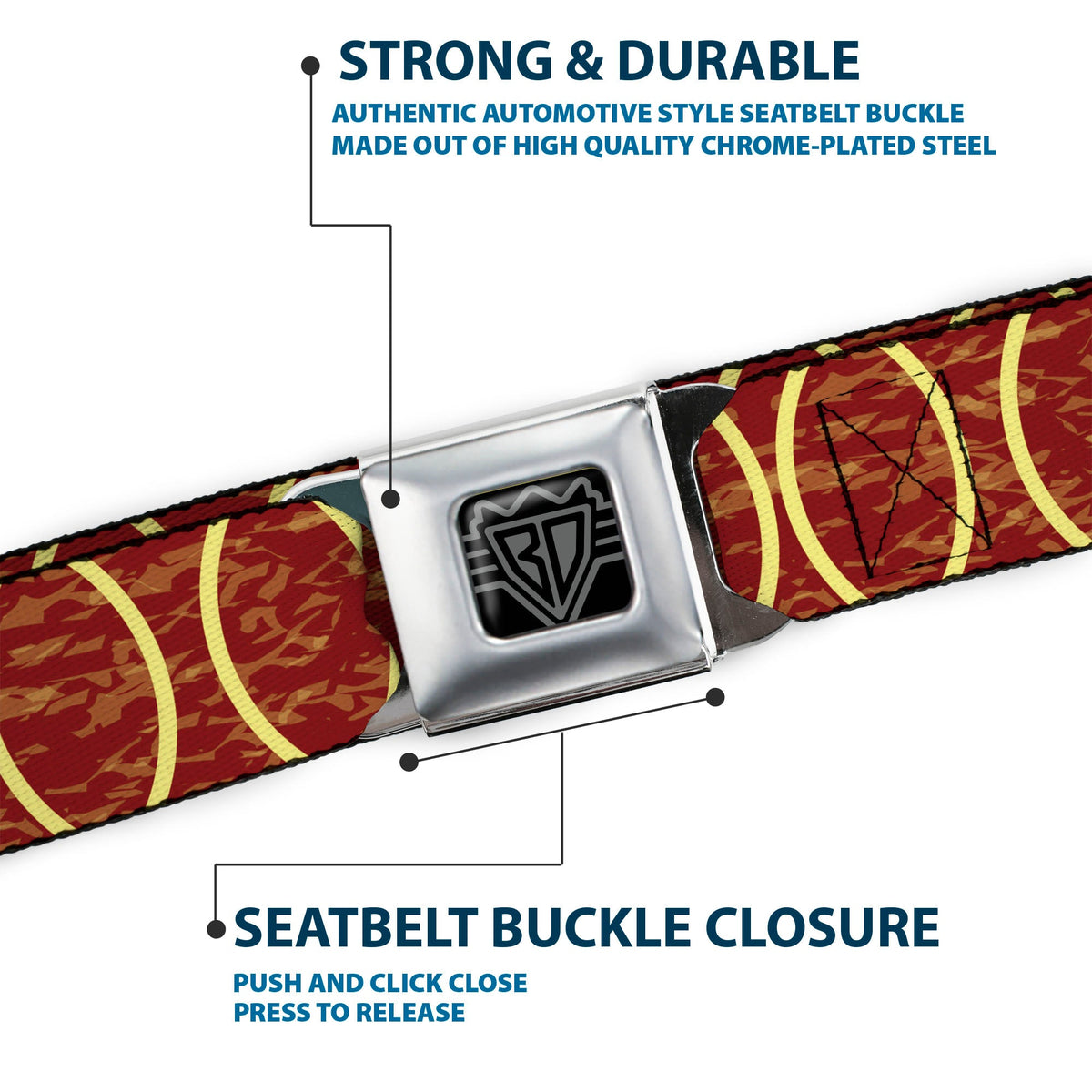 BD Wings Logo CLOSE-UP Full Color Black Silver Seatbelt Belt - Rings Camo Burnt Orange/Yellow Webbing - Buckle-Down - Flyclothing LLC
