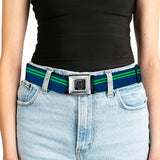 BD Wings Logo CLOSE-UP Full Color Black Silver Seatbelt Belt - Racing Stripe Navy/Bright Green Webbing - Buckle-Down - Flyclothing LLC