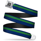 BD Wings Logo CLOSE-UP Full Color Black Silver Seatbelt Belt - Racing Stripe Navy/Bright Green Webbing - Buckle-Down - Flyclothing LLC