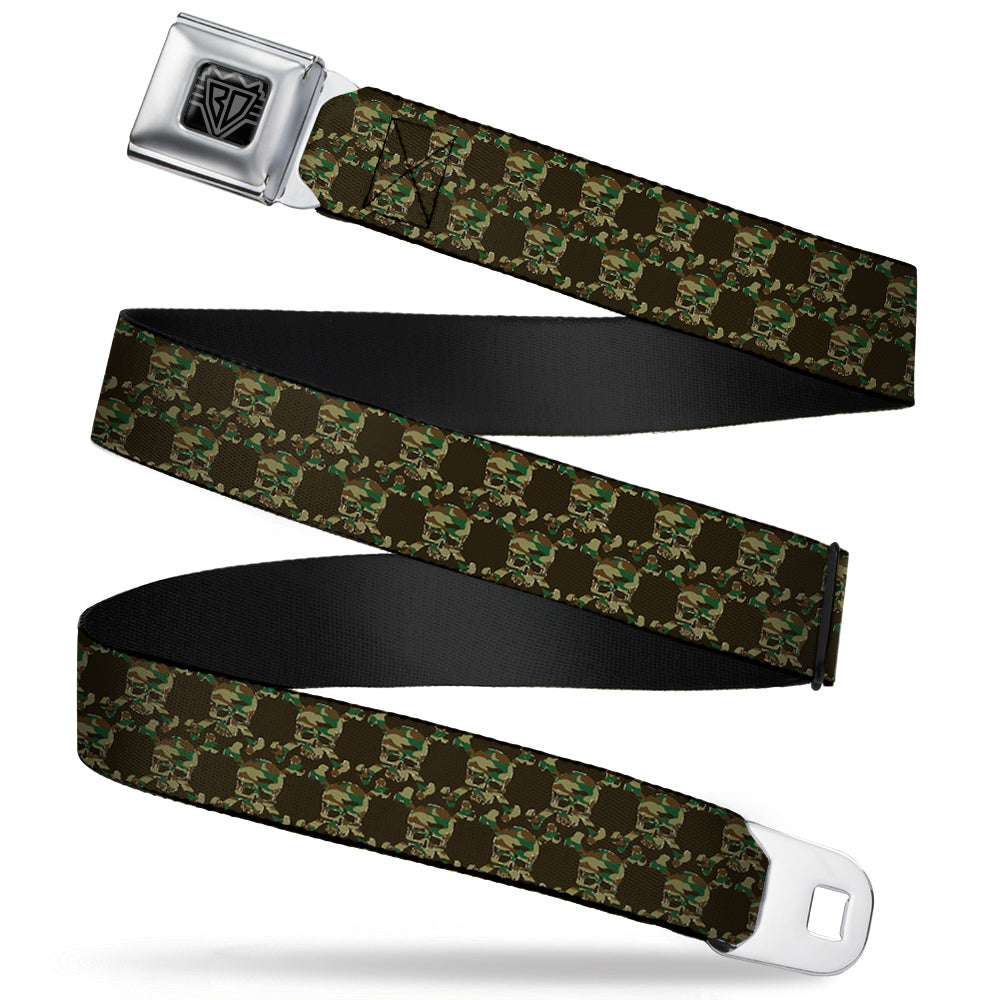 BD Wings Logo CLOSE-UP Full Color Black Silver Seatbelt Belt - Top Skulls Black/Camo Olive Webbing - Buckle-Down - Flyclothing LLC