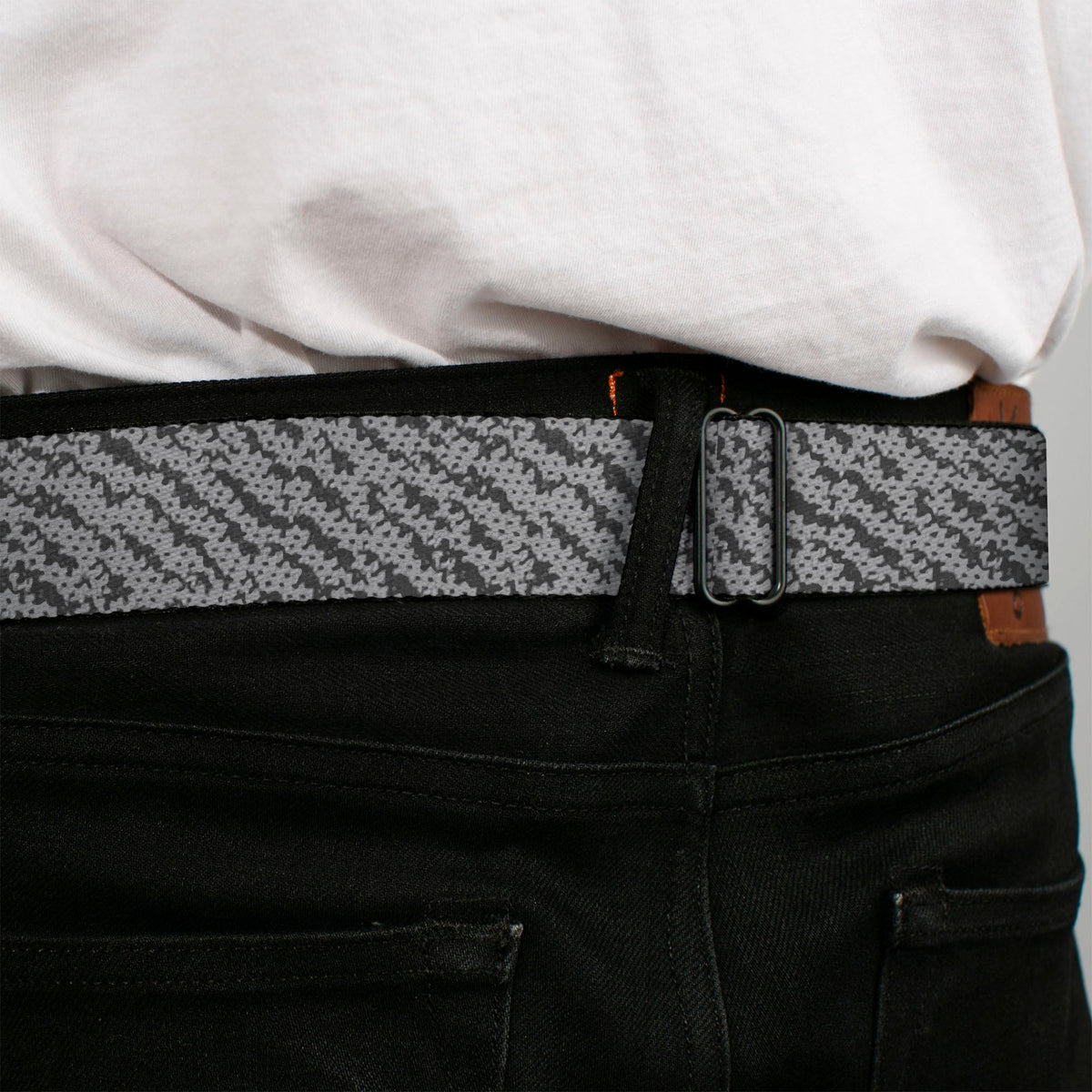 BD Wings Logo CLOSE-UP Full Color Black Silver Seatbelt Belt - Urban Camo Grays Webbing