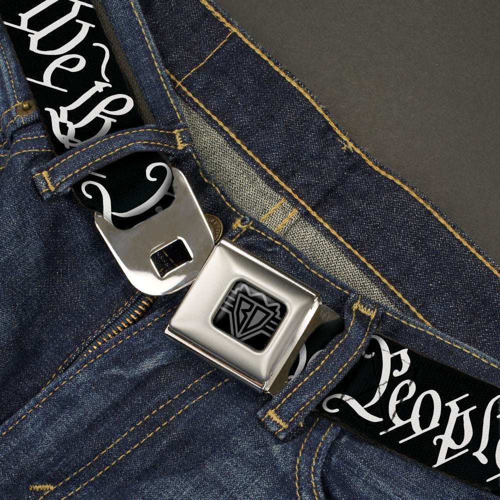 BD Wings Logo CLOSE-UP Black/Silver Seatbelt Belt - Americana Flag/WE THE PEOPLE Black/White Webbing - Buckle-Down - Flyclothing LLC