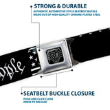BD Wings Logo CLOSE-UP Black/Silver Seatbelt Belt - Americana Flag/WE THE PEOPLE Black/White Webbing - Buckle-Down - Flyclothing LLC