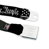 BD Wings Logo CLOSE-UP Black/Silver Seatbelt Belt - Americana Flag/WE THE PEOPLE Black/White Webbing - Buckle-Down - Flyclothing LLC