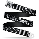 BD Wings Logo CLOSE-UP Black/Silver Seatbelt Belt - Americana Flag/WE THE PEOPLE Black/White Webbing - Buckle-Down - Flyclothing LLC