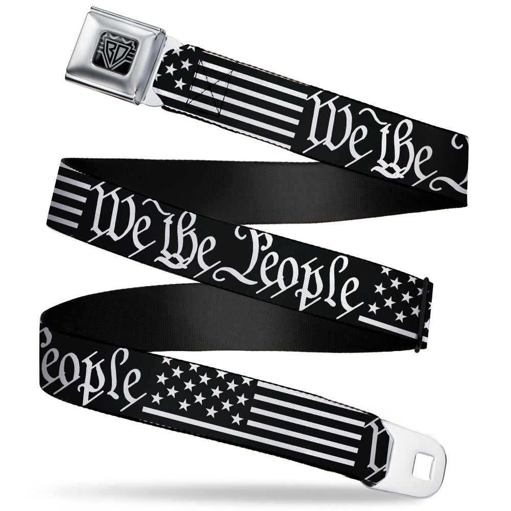 BD Wings Logo CLOSE-UP Black/Silver Seatbelt Belt - Americana Flag/WE THE PEOPLE Black/White Webbing - Buckle-Down - Flyclothing LLC