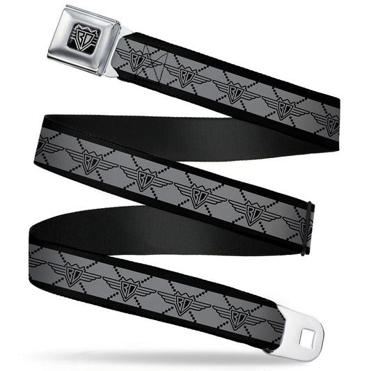 BD Wings Logo CLOSE-UP Full Color Black Silver Seatbelt Belt - BD Monogram2 Gray/Black Webbing - Buckle-Down - Flyclothing LLC