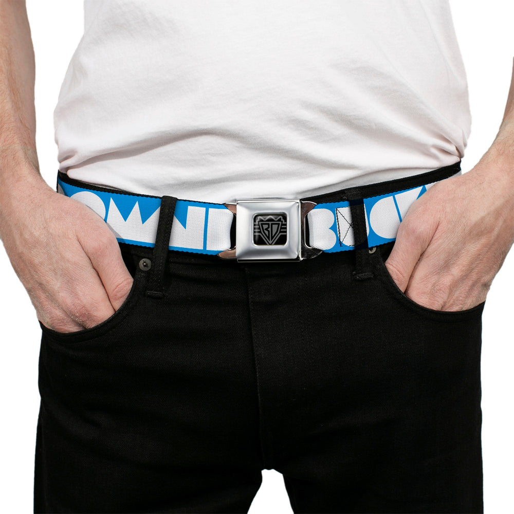 BD Wings Logo CLOSE-UP Full Color Black Silver Seatbelt Belt - BUCKLE-DOWN Shapes Turquoise/White Webbing - Buckle-Down - Flyclothing LLC