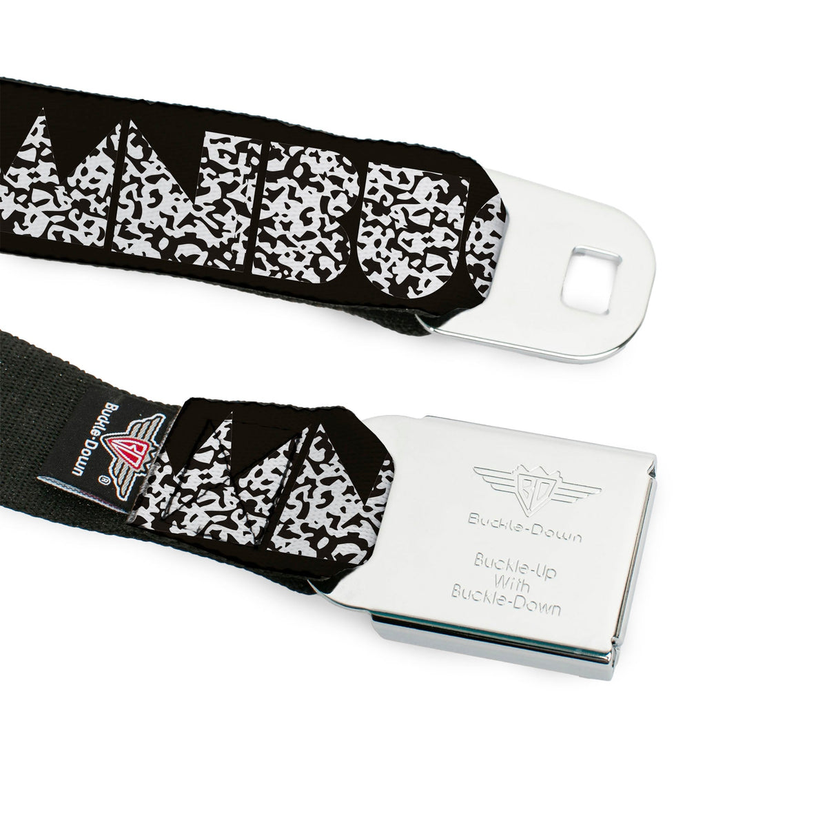 BD Wings Logo CLOSE-UP Full Color Black Silver Seatbelt Belt - BUCKLE-DOWN Shapes Black/Camo White/Black Webbing - Buckle-Down - Flyclothing LLC