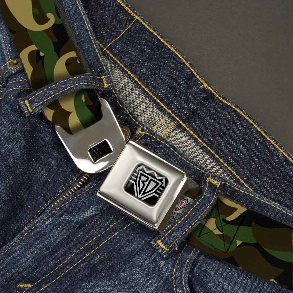 BD Wings Logo CLOSE-UP Full Color Black Silver Seatbelt Belt - Camo'stache Webbing - Buckle-Down - Flyclothing LLC