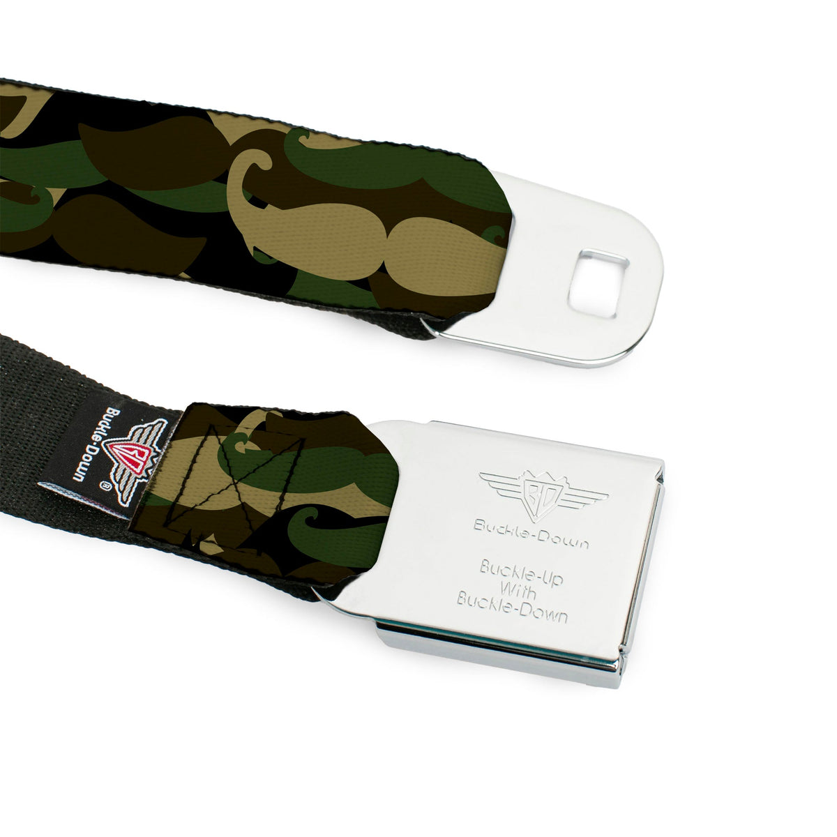 BD Wings Logo CLOSE-UP Full Color Black Silver Seatbelt Belt - Camo'stache Webbing - Buckle-Down - Flyclothing LLC