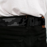 BD Wings Logo CLOSE-UP Full Color Black Silver Seatbelt Belt - Camo Charcoal Webbing - Buckle-Down - Flyclothing LLC