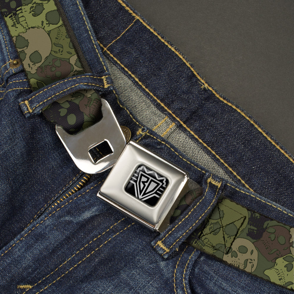 BD Wings Logo CLOSE-UP Full Color Black Silver Seatbelt Belt - Camo Olive Skull Yard Webbing - Buckle-Down - Flyclothing LLC