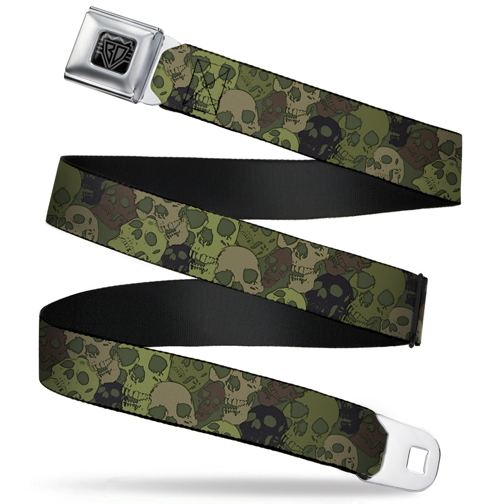 BD Wings Logo CLOSE-UP Full Color Black Silver Seatbelt Belt - Camo Olive Skull Yard Webbing - Buckle-Down - Flyclothing LLC