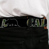 BD Wings Logo CLOSE-UP Full Color Black Silver Seatbelt Belt - CALIFORNIA/Bear Silhouette Black/Camo Olive Webbing