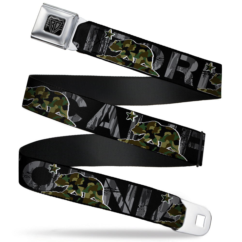 BD Wings Logo CLOSE-UP Full Color Black Silver Seatbelt Belt - CALIFORNIA/Flag Bear Black/Camo Gray/Camo Olive Webbing - Buckle-Down - Flyclothing LLC