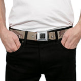 BD Wings Logo CLOSE-UP Full Color Black Silver Seatbelt Belt - Desert Camo Tans/Browns Webbing - Buckle-Down - Flyclothing LLC