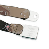 BD Wings Logo CLOSE-UP Full Color Black Silver Seatbelt Belt - Desert Camo Tans/Browns Webbing - Buckle-Down - Flyclothing LLC