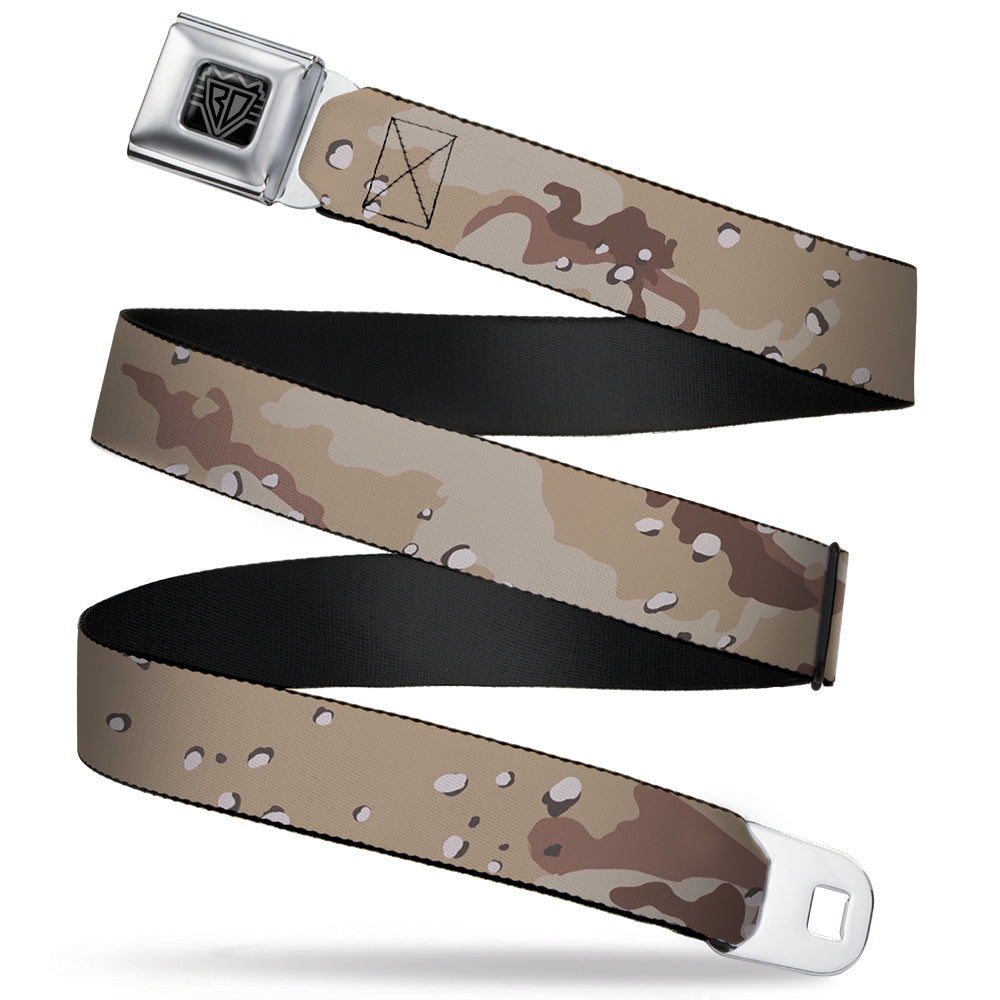BD Wings Logo CLOSE-UP Full Color Black Silver Seatbelt Belt - Desert Camo Tans/Browns Webbing - Buckle-Down - Flyclothing LLC