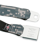 BD Wings Logo CLOSE-UP Full Color Black Silver Seatbelt Belt - Digital Camo2 Grays Webbing