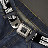 BD Wings Logo CLOSE-UP Black/Silver Seatbelt Belt - FAFO FUCK AROUND AND FIND OUT Bold Black/White Webbing