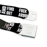 BD Wings Logo CLOSE-UP Black/Silver Seatbelt Belt - FAFO FUCK AROUND AND FIND OUT Bold Black/White Webbing
