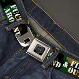 BD Wings Logo CLOSE-UP Black/Silver Seatbelt Belt - FAFO FUCK AROUND & FIND OUT Stencil Camo/White Webbing - Buckle-Down - Flyclothing LLC