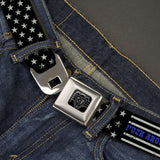 BD Wings Logo CLOSE-UP Black/Silver Seatbelt Belt - FAFO FUCK AROUND AND FIND OUT Thin Blue Line Flag Webbing